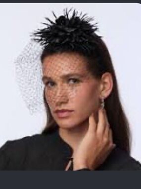Lele Sadoughi Blair Blusher Headband Jet Black with Veil NWT